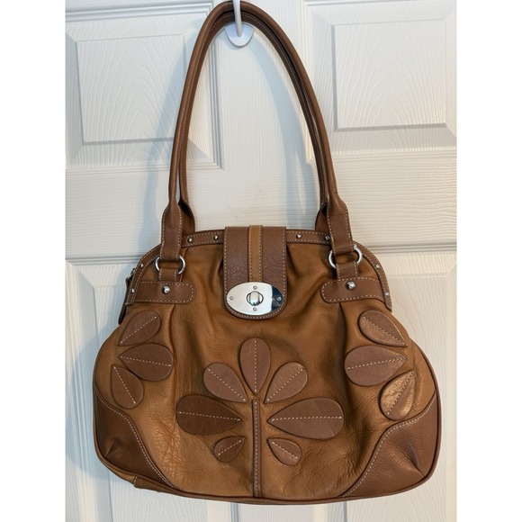 Barr + Barr New York Handbags - Vintage Y2K Barr + Barr New York Brown Leather Floral Slouchy Hobo Shoulder Bag